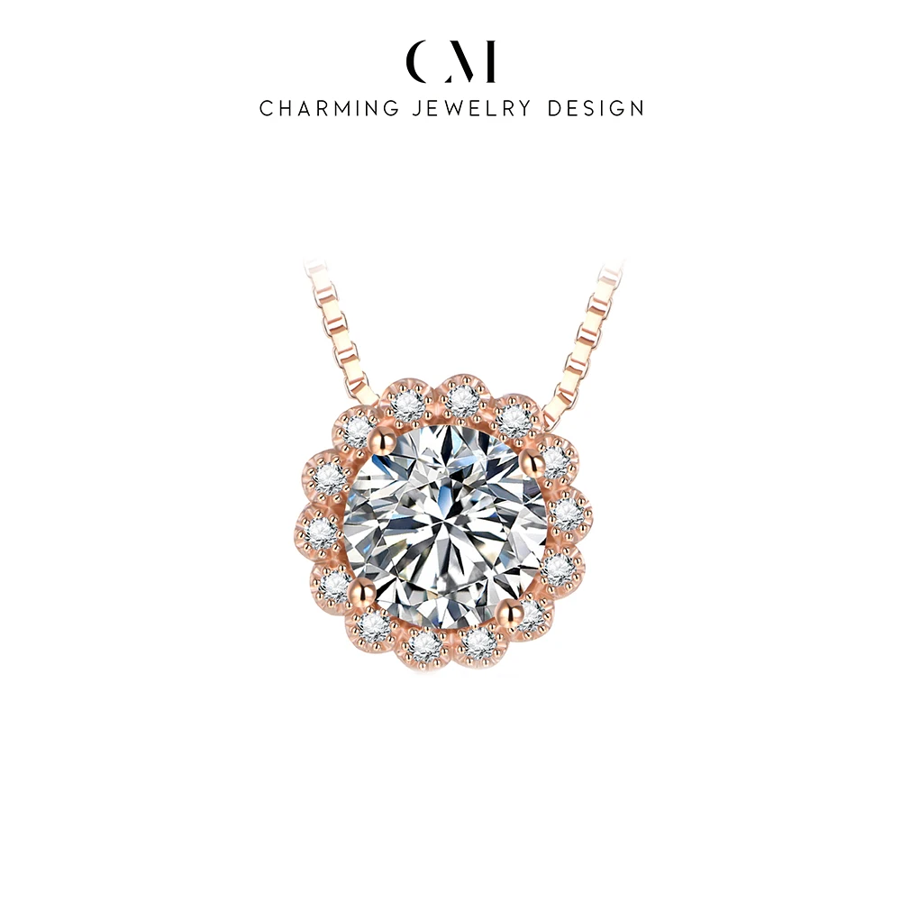 CHARMING Sparkling Round 1-2CT Moissanite Necklace 925 Sterling Silver for Women Daily Jewelry Birthday Gift Wedding Anniversary