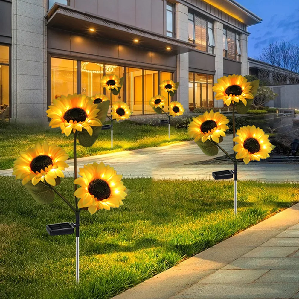 1/3 cabeza LED solar girasol exterior césped de exterior luz IP65 impermeable jardín césped luces de noche paisaje lámpara decorativa hogar