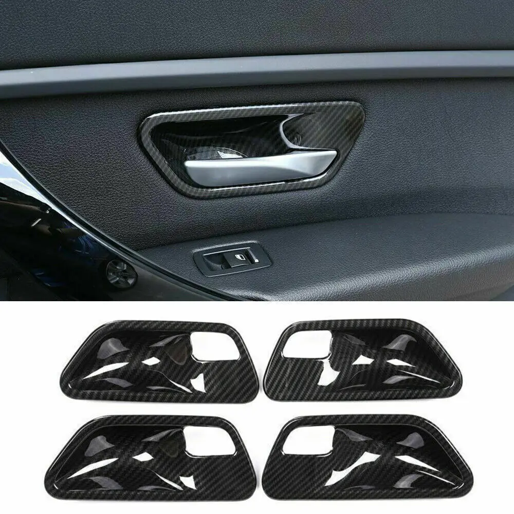 4PCS Car Interior ABS Carbon Door Handle Bowl Cover Trim For BMW 3 Series F30 2013 2014 2015 2016 2017 2018 2019 Car Accessories