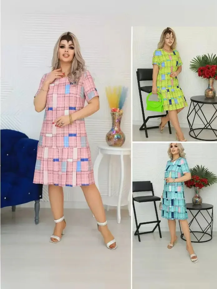 

Short Sleeve Plaid Shirt Dress Women's Comfortable Commuter Casual Robe