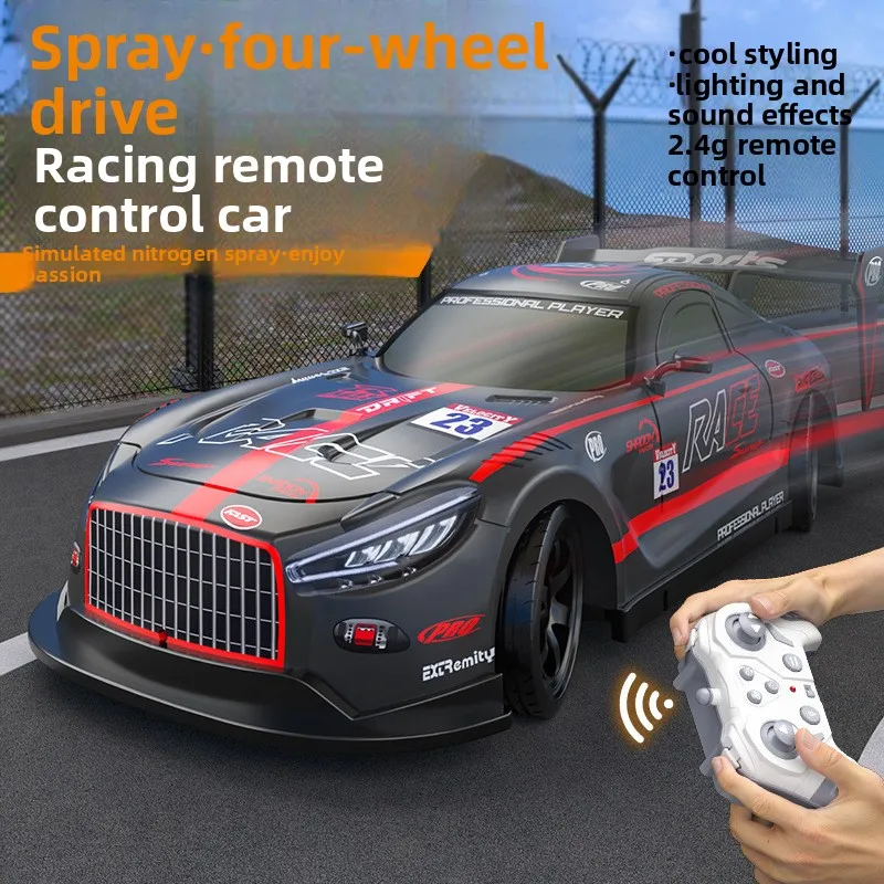 لعبة سيارة رياضية انجراف يتم التحكم فيها عن بعد 2.4G للأولاد - مركبة RC مع أضواء LED واقعية ومؤثرات صوتية ورذاذ خلفي #1