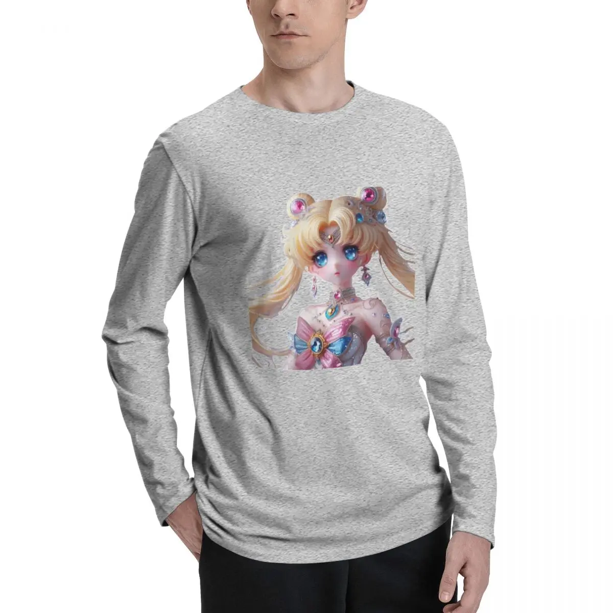 Rhinestone_Magical_Girl Men's Long Sleeve Cotton T-Shirt - Soft, Breathable, and Perfect for Casual and Layered Outfits