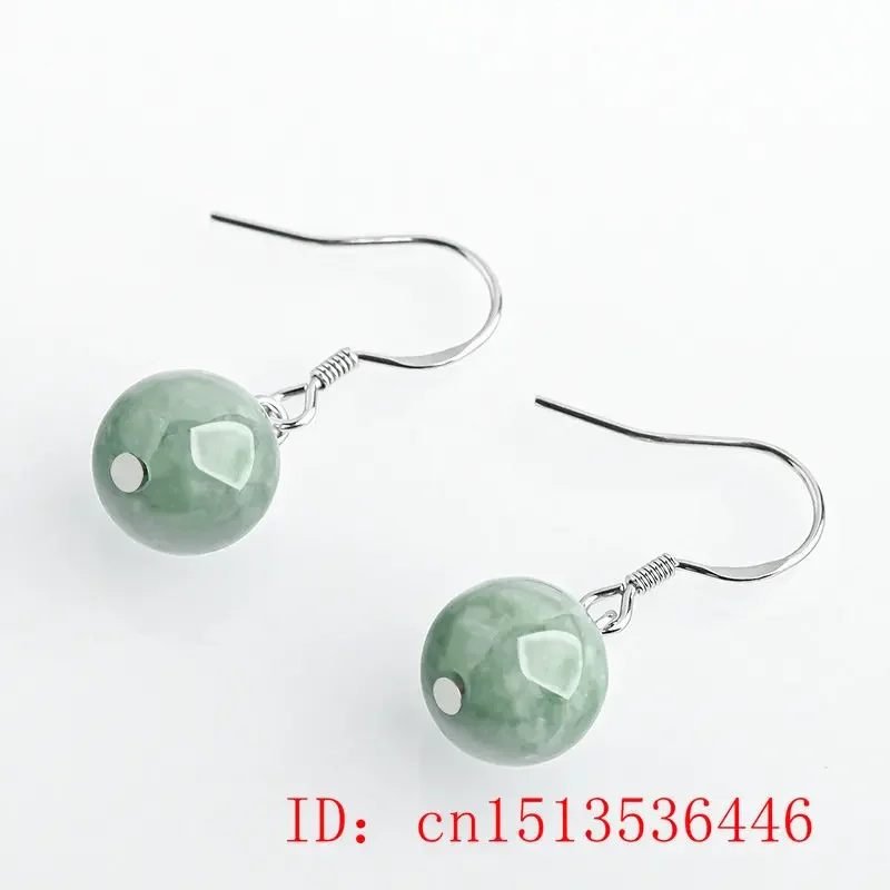 925 Zilver Natuurlijke Myanmar Emerald Jade Ronde 10Mm Kralen Oorbellen Originele Diy Door Hand Accessoires Vrouwen Luck Geschenken Sieraden