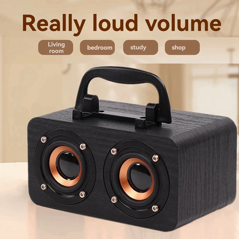 Protable Wooden Speaker Bluetooth 5.0 Dual Channel Stereo With FM Radio, Hi-Fi Sound, TF Card, AUX Support