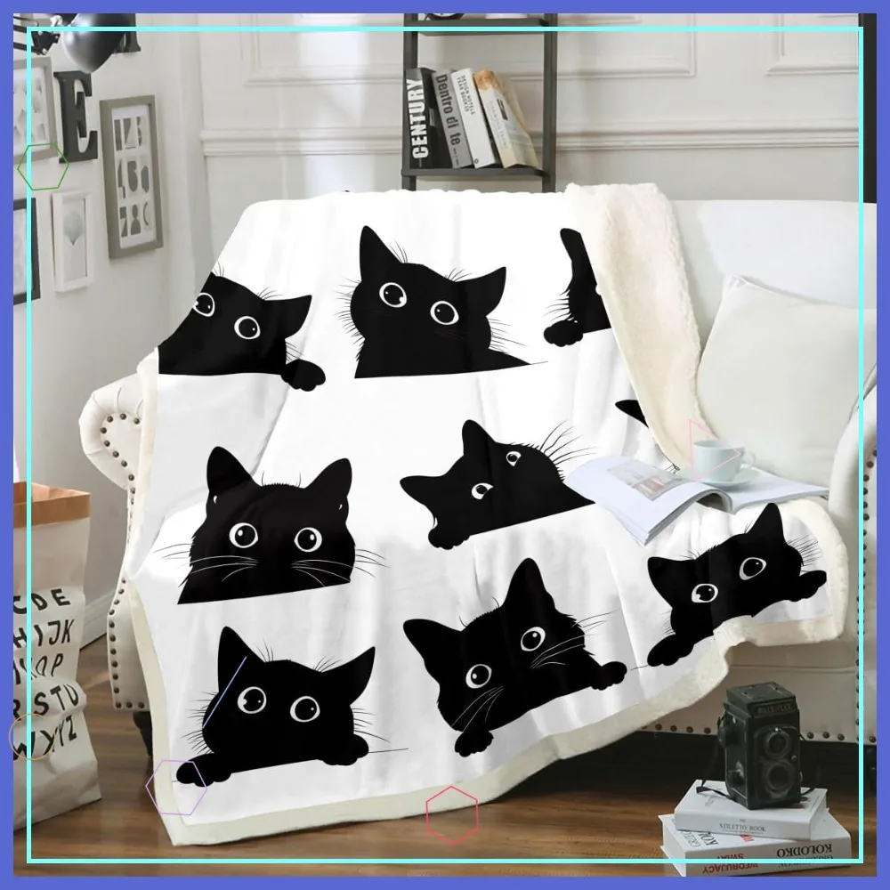 

Милое пушистое одеяло с черной кошкой для детей и малышей, супермягкий уютный флисовый плед с милым животным-шерпой, 50x60 дюймов
