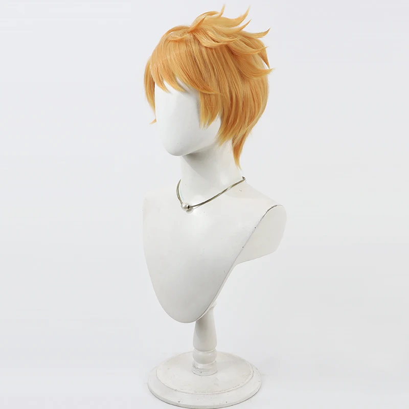 Pelucas de pelo sintético Gran Cosplay Granblue Fantasy: Relink Gran 30cm peluca corta recta naranja rubia para hombres resistente al calor