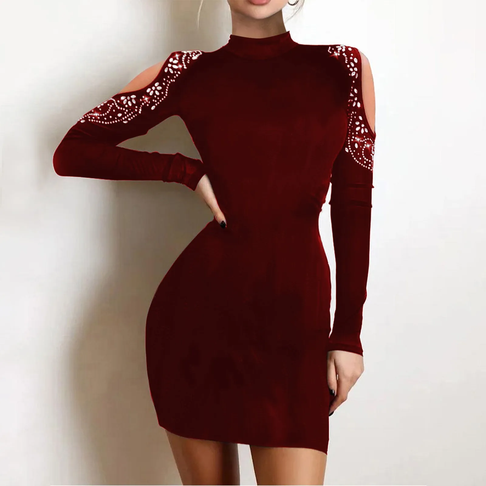 Dresses For Women 2025 Sexy Rhinestone Solid Color Night Club Outfits Prom Mini Dresses Sexy Clubwear Diamond Short Party Dress