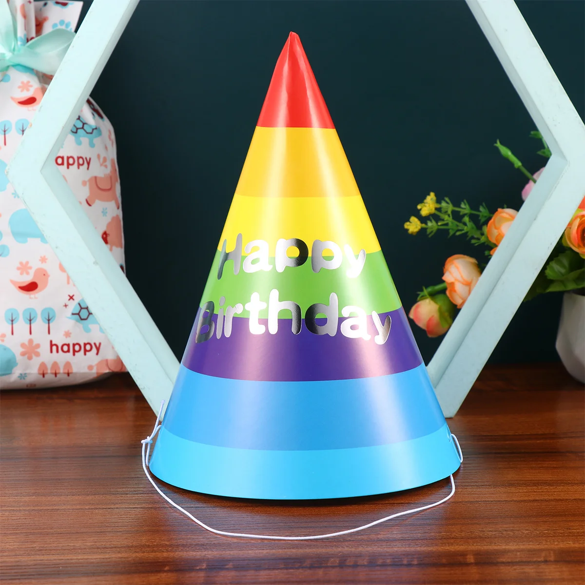 

50pcs Rainbow Triangle Hat Kids Birthday Party Paper Hats No Slide Off Decorative Photo Props Party Supplies