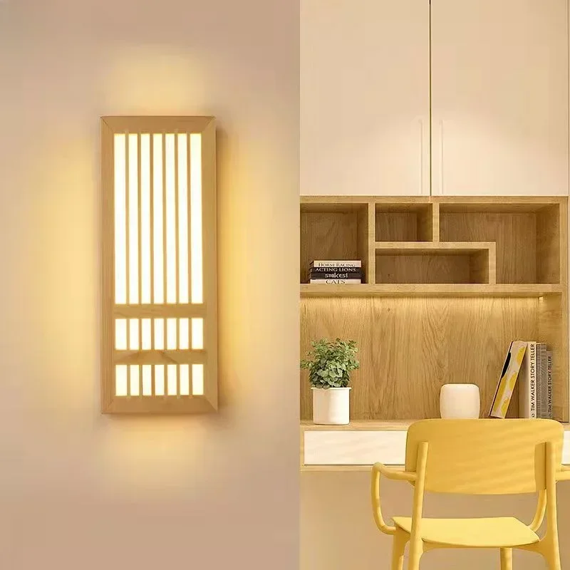 Japanese Style Solid Wood Wall Lamps LED Interior Lighting Fixtures Acrylic Rectangular Lamp Bedside Light For Bedr Living Room