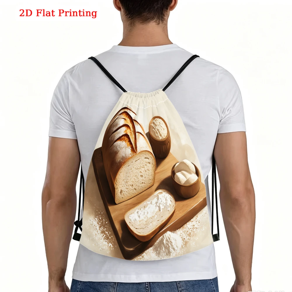 Casual Style, Drawstring Backpack, 2D Flat Printing Bread Pattern, Fitness Sports Backpack, Outdoor Travel Drawstring Bag