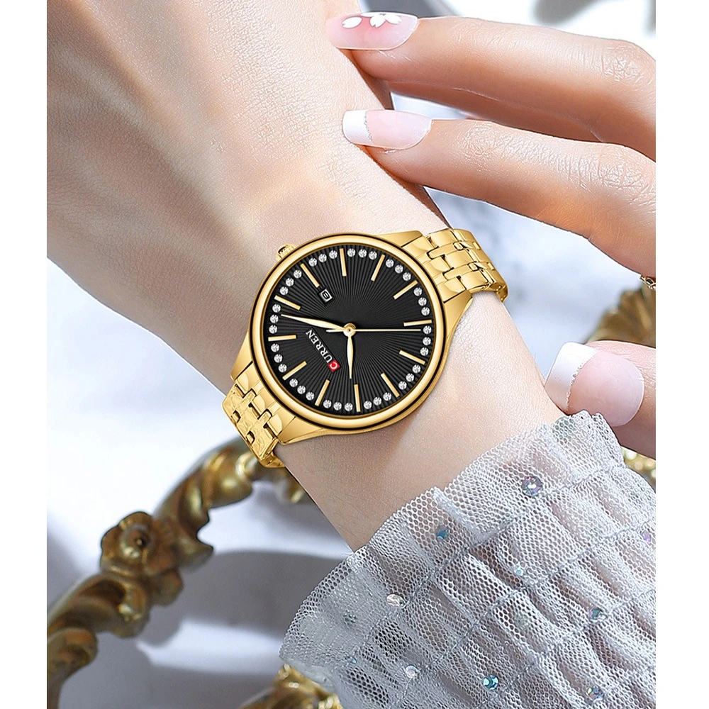 Curren 9099 Fashion Luxury Women's Watch with Diamond Studded Steel Strip Waterproof Calendar Watches for Women Relogio Feminino