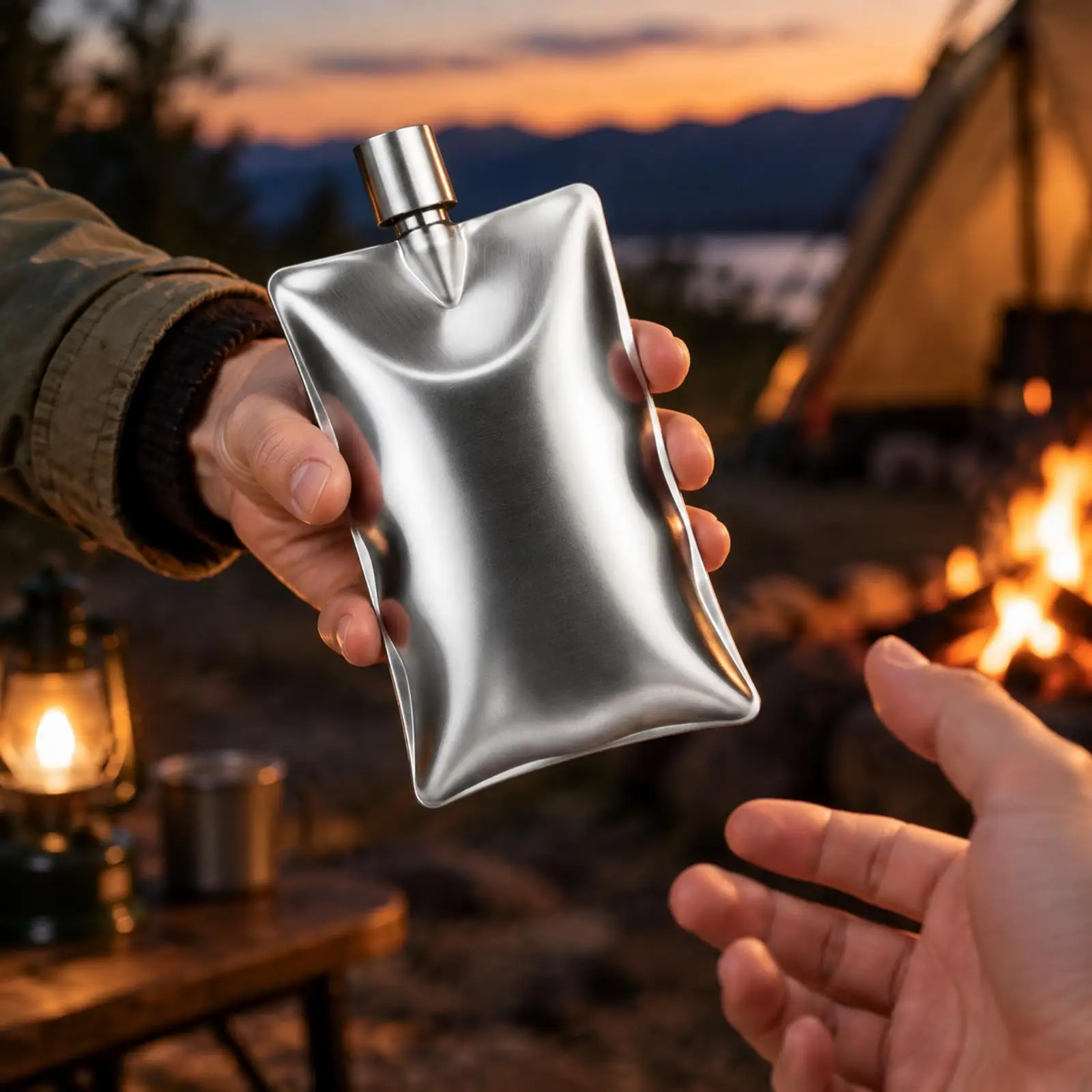 Portable Wave Flask Stainless Steel Hip Bottle 6oz Narrow Neck Contoured Flat Body Leak Tight Closure for Hiking Camping Travel