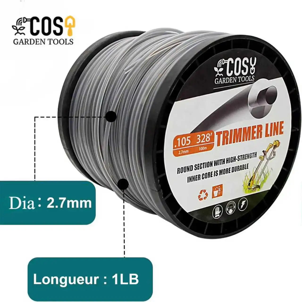 

COSY 2,7 мм * 1 фунт, универсальный нейлоновый триммер, веревка для кустореза, прочный острый триммер для травы, аксессуар для газонокосилки, садовый инструмент