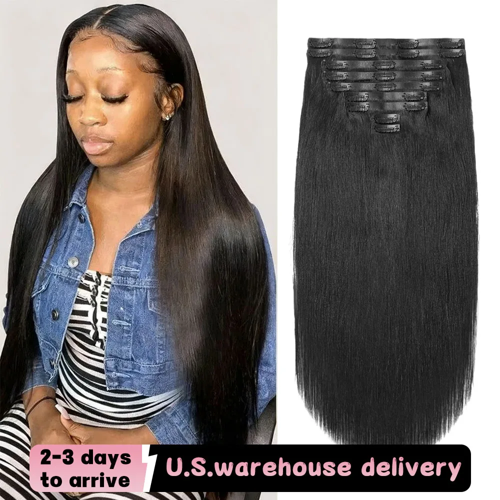 Clip da 24 pollici nelle estensioni dei capelli umani Capelli peruviani 9 pezzi Clip nera naturale dritta in veri capelli umani morbidi al 100% per le donne