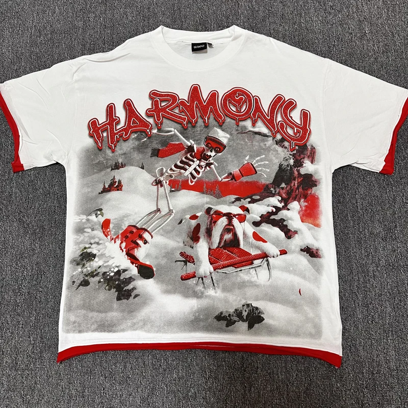 New High-quality Summer Round Neck HARMONY Short Sleeved American Street Fashion Hip Hop T-shirt
