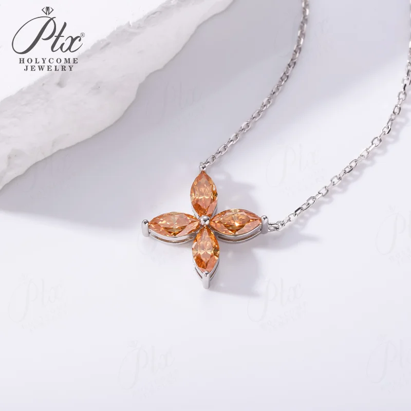 Moissanite Necklace for Women Marquise Four‑leaf Clover Silver 925 Hypoallergenic Charms High Quality Daily Wear Banquet Jewelry