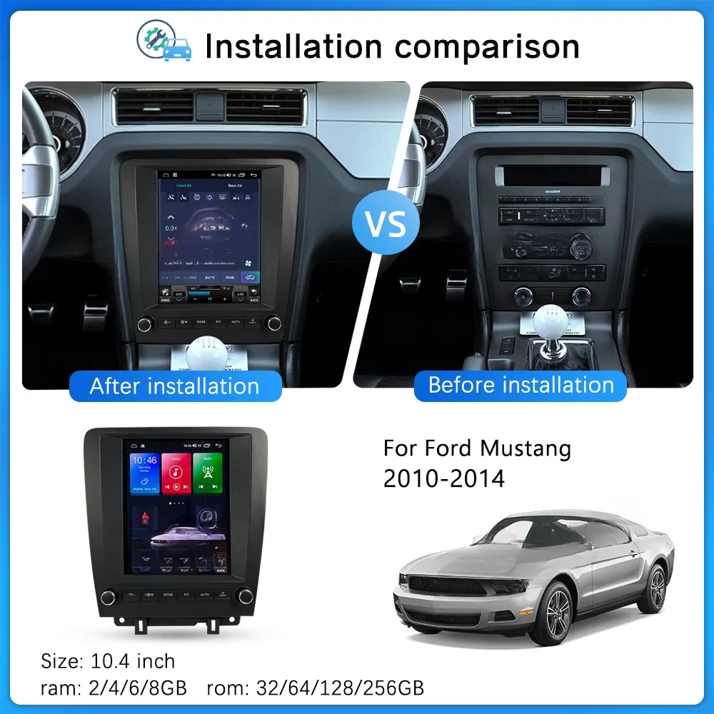 For Ford Mustang 2010-2014 Tesla Style  Android Navigation GPS Audio Carplay IPS 4G 7862 CPU Car Radio Video Multimedia Player