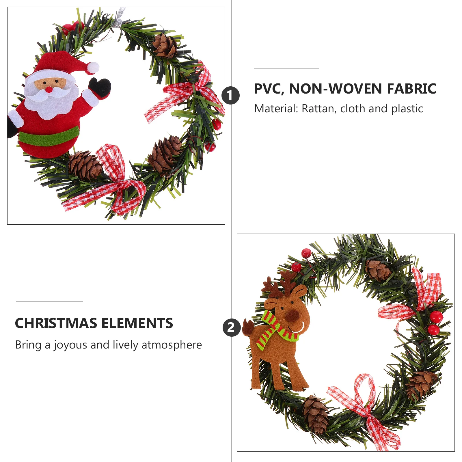 

2pcs Christmas Wreath Ornaments Emulational Garland Door Hanging Decor Festive Home Holiday Party Decoration Simulated Floral