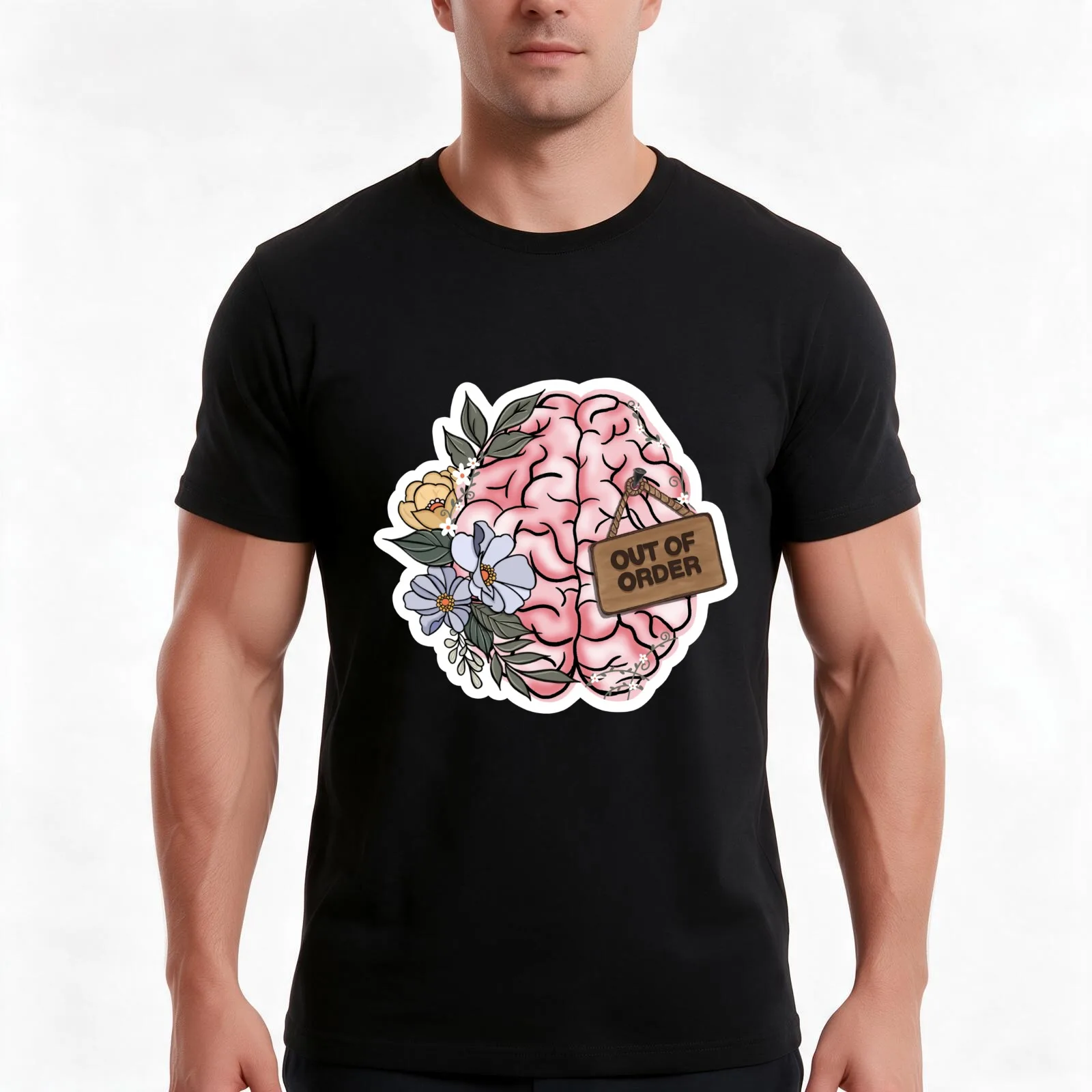 ADHD/Autism Out of Order Brain T-Shirt, Summer Casual Cotton Tee, Oversized Streetwear Tops, Vintage Graphic Print, 100% Cotton