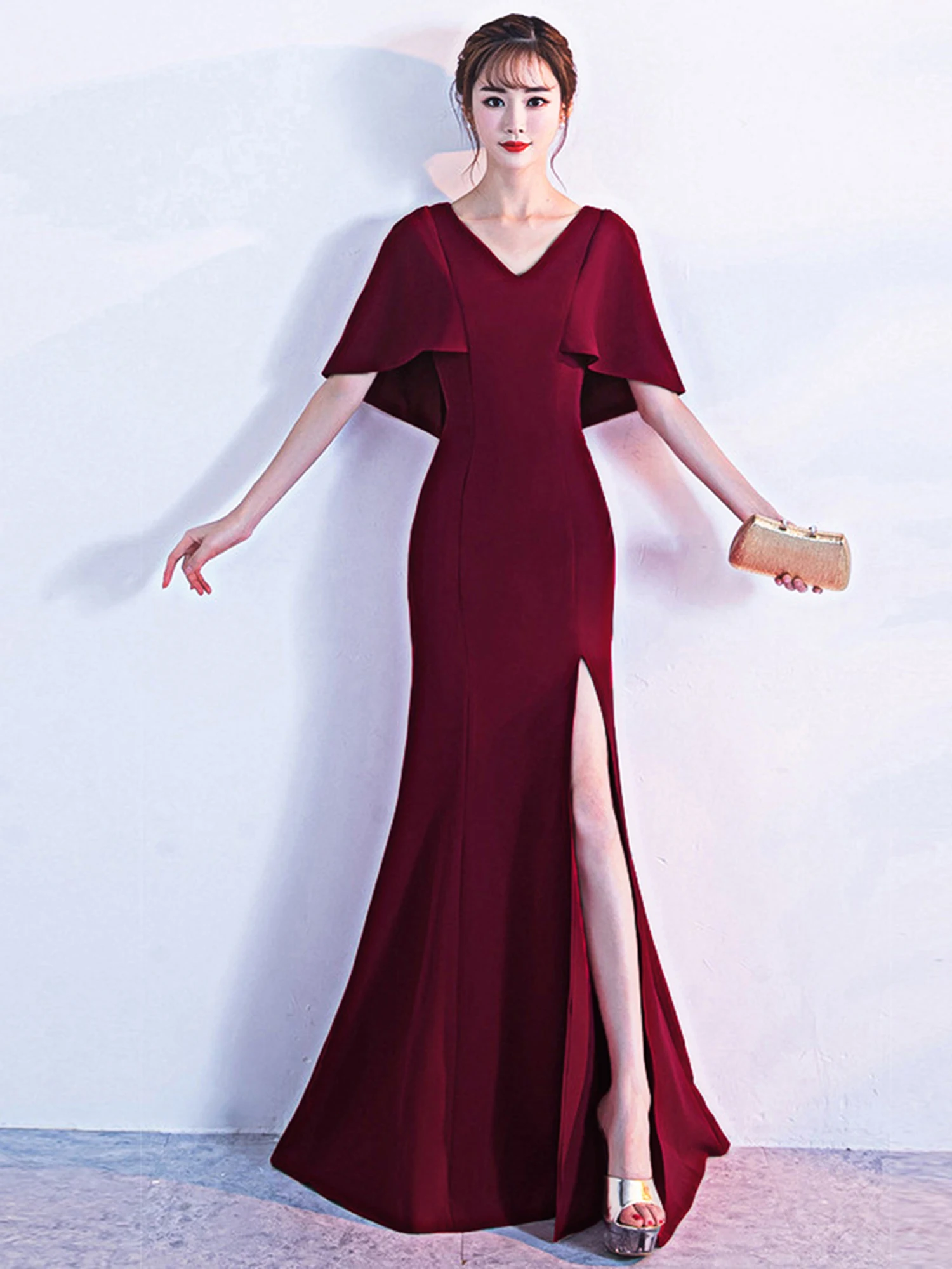 

Вечернее платье Ele для женщин: сексуальное, с V-образным вырезом, для выступлений, с эффектом «рыбий хвост», для ведущих, для церемоний, бальное платье, стройнящее, с завышенной талией