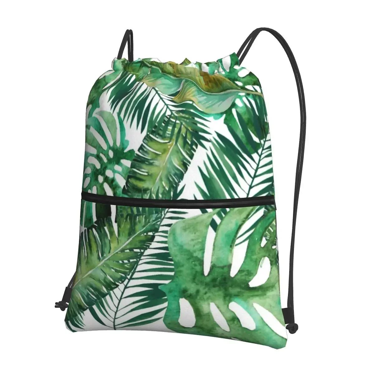 Monstera Banana Palm Leaf Portable Backpacks Drawstring Bag Casual Drawstring Bundle Pocket Storage Bags For School Students