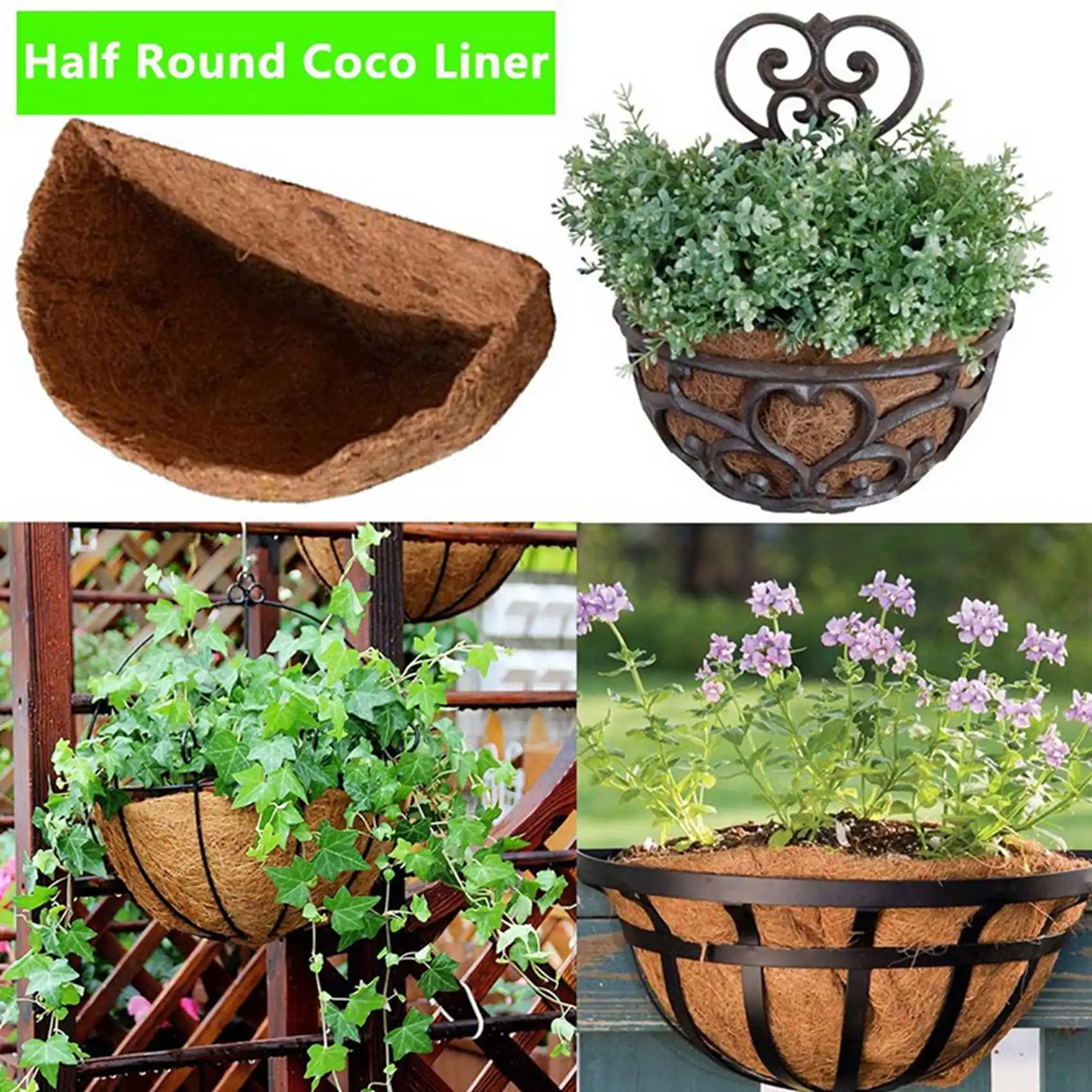 A88E-Half Round Coco Liner,Half Circle Wall Planter Coco Fiber Replacement Liners For Wall Hanging Baskets 4Pack 14 Inch