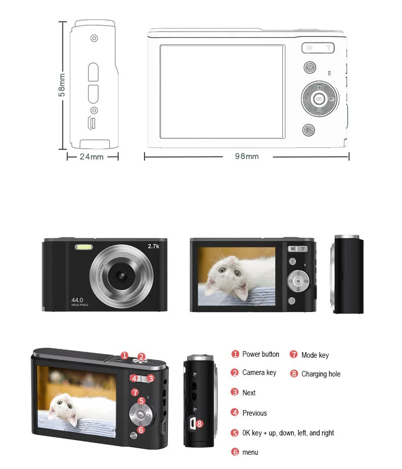 Kamera Digital Hd 48 Juta Piksel Baru Kamera Mini Perekam Pemotretan 4K Layar 2.8 Inci Kamera Zoom 16X dengan Kamera Mini Tali