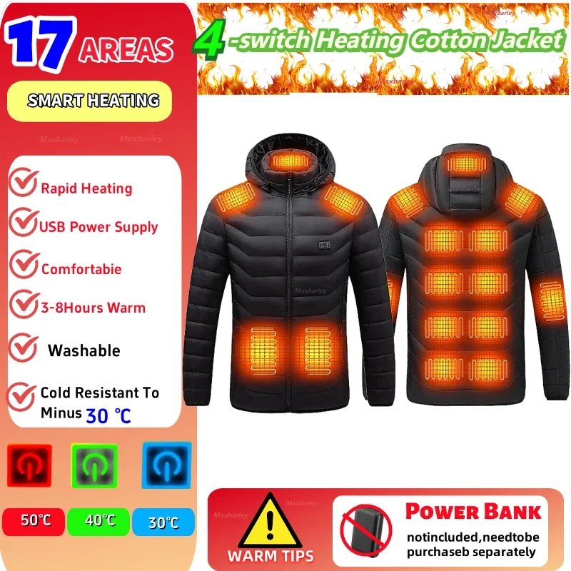 

17-21 Zone USB Heated Jacket Men Women Winter Electric Heating Parka 4 Temp Control Thermal Windproof Hunting Archery Camo​
