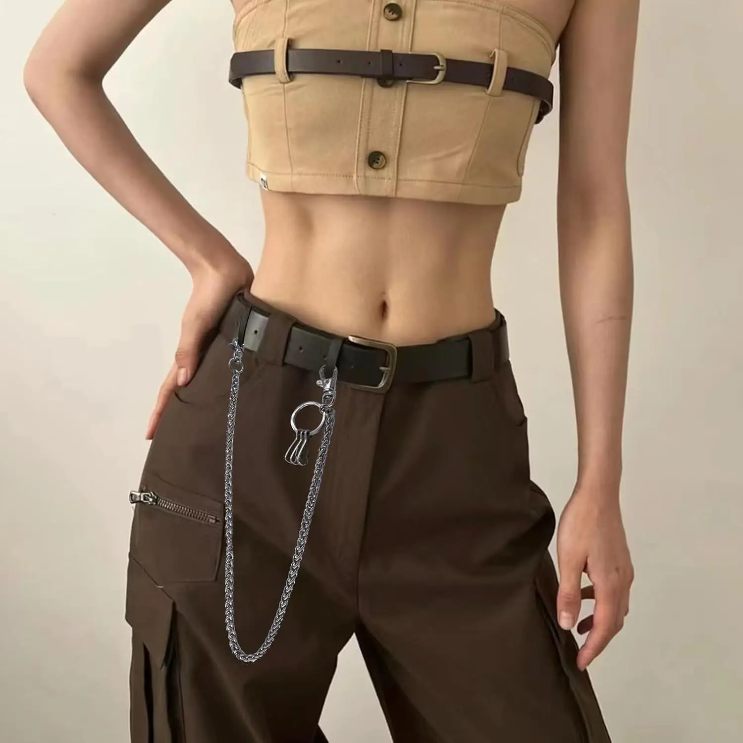 メタルウォレットチェーンポケットキーホルダー ロブスタークラスプ付き ウエストジーンズチェーン キー、メンズ財布、パンツ、ベルトループ、ハンドバッグ用