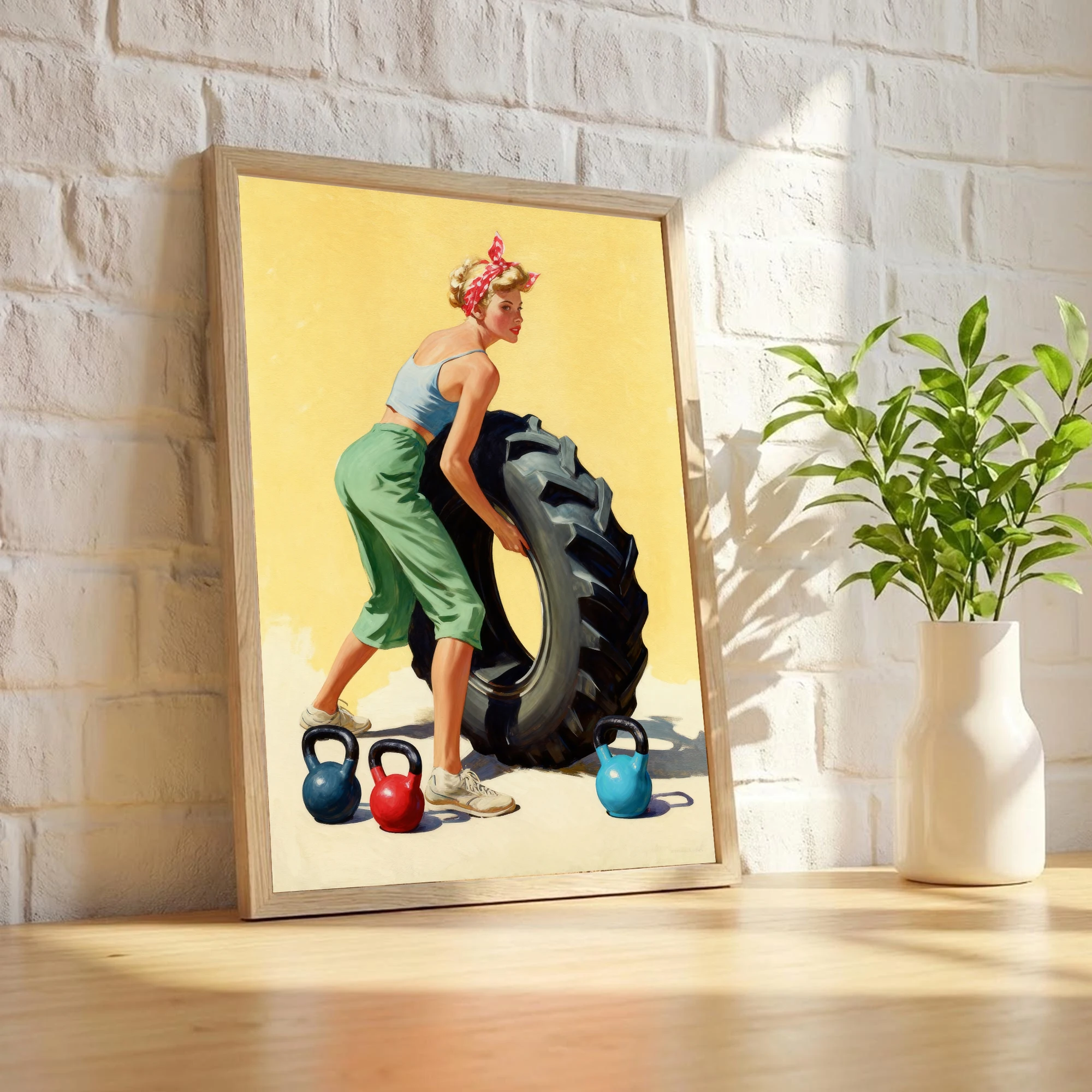 Retro Fitness Girl Wall Painting, Boxing and Weightlifting Sports Poster, Gym Workout Canvas Painting, Home Decoration