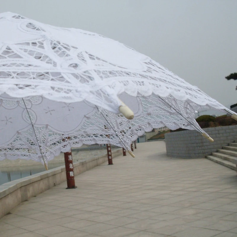 4 Pcs 80Cm Victorian Lace Embroidery Wedding Umbrella Bridal Parasol, White