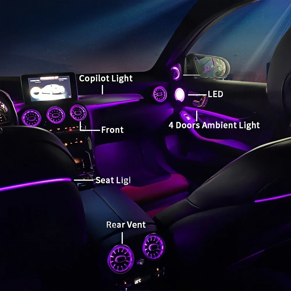Für Benz C GLC Klasse Coupé W205 X253 C43 C63 2015-2021 3/12/64 Farben LED Ambientebeleuchtung Turbinen-Auslassdüse Auto-Zubehör – Detail 22