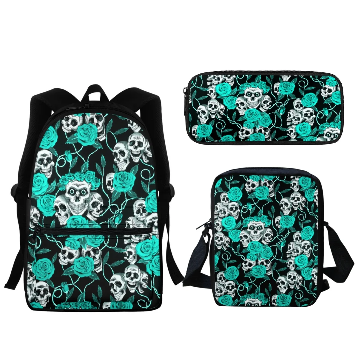 Mochila escolar con diseño de calavera y Rosa de terror para estudiantes, gran capacidad, con cremallera, para jardín de infantes, para niñas y niños