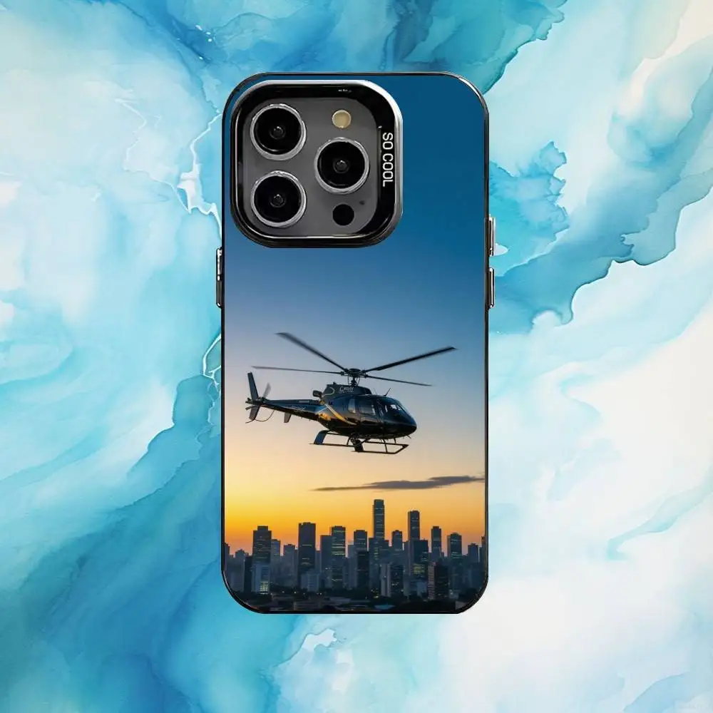 حافظة هاتف هليكوبتر لهاتف آيفون 17،16،15،14،13،12،11 بلس، برو ماكس غطاء مقاوم للصدمات بلاك كاندي غير لامع