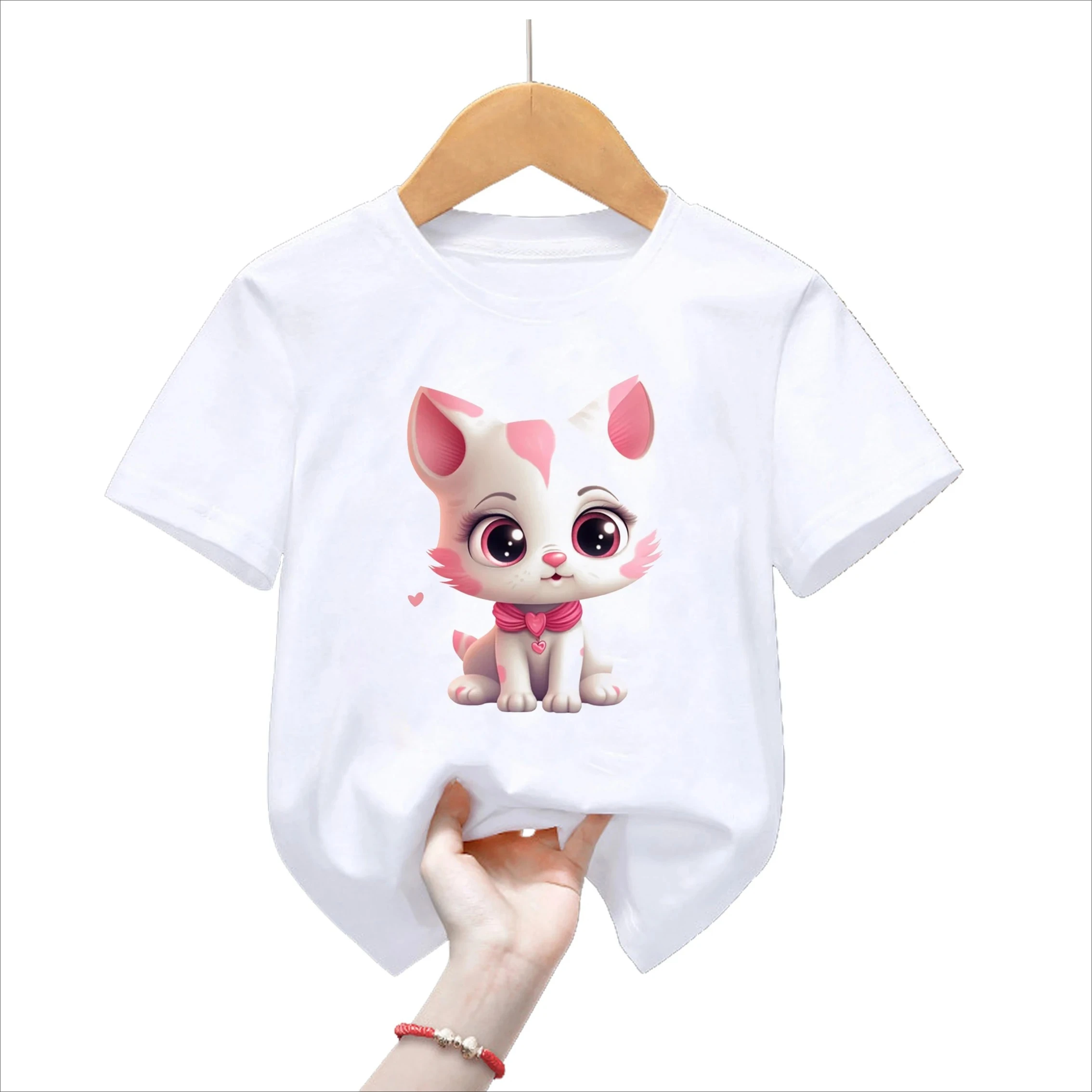 

Футболка с короткими рукавами и рисунком животных в стиле кавай для мальчиков и девочек, маленький слон, дракон, собака, лиса, розовая сова