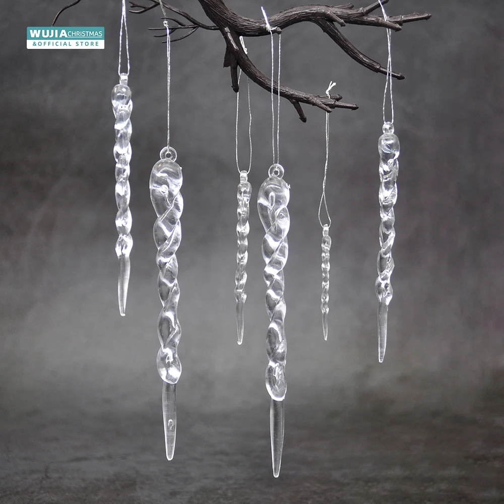 12/24pcs Christmas Clear Simulation Icicle Pendants Xmas Tree Hanging Fake Ice Winter Party New Year Gifts Navidad 5/7.5/10/13cm