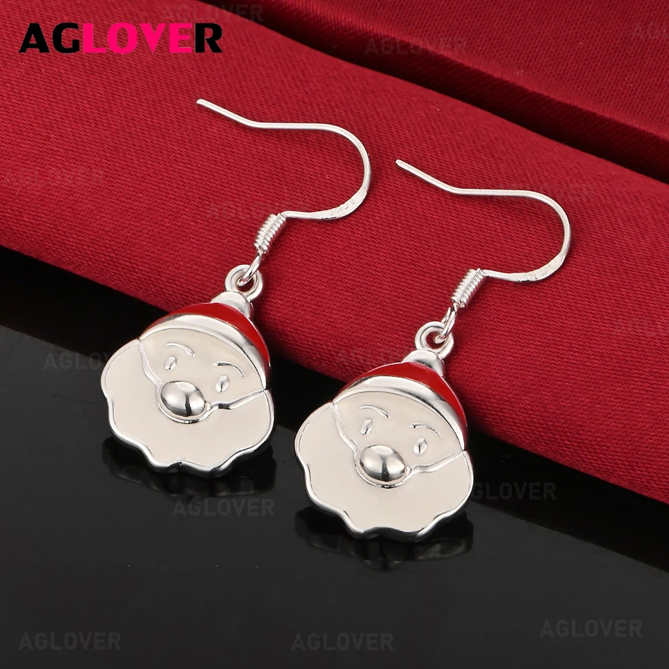 

AGLOVER 925 Sterling Silver Santa Claus Earrings Classic Cute Women Banquet Party Jewelry