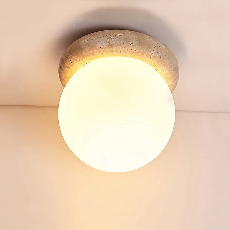 

Wabi Sabi Industrial Decoration Ceiling Light Bedroom Corridor Balcony E27 Yellow Travertine LED Ceiling Chandelier Lamp techo
