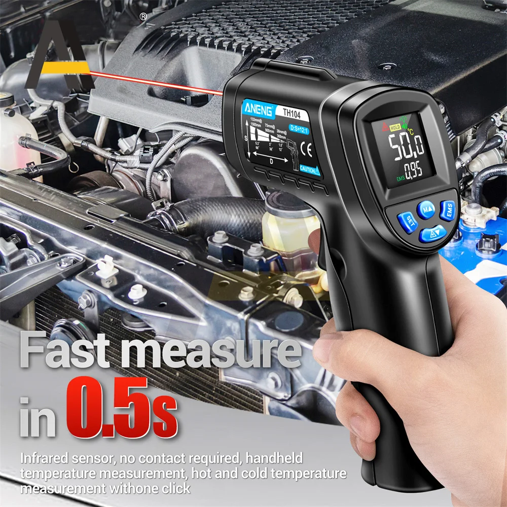 ANENG TH104 مقياس الحرارة بالأشعة تحت الحمراء الرطوبة عدم الاتصال الاستشعار-50 ~ 550 ℃   مسدس درجة الحرارة LCD شاشة عرض بإضاءة خلفية مقياس البيرومتر