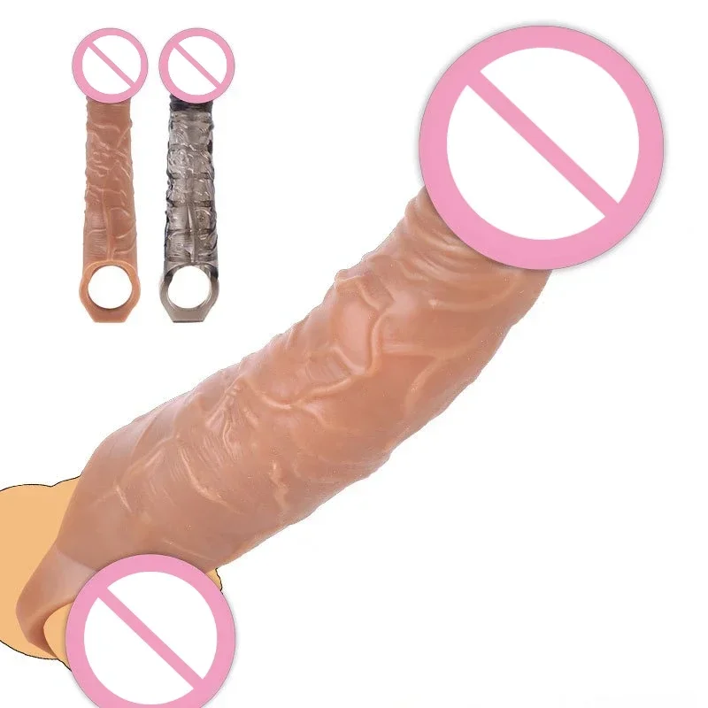 Thickening and Lengthening 25cm Big Penis Enlargement Sleeve Penis Extender Extension Sex Toys Reusable Condoms Adult Toys