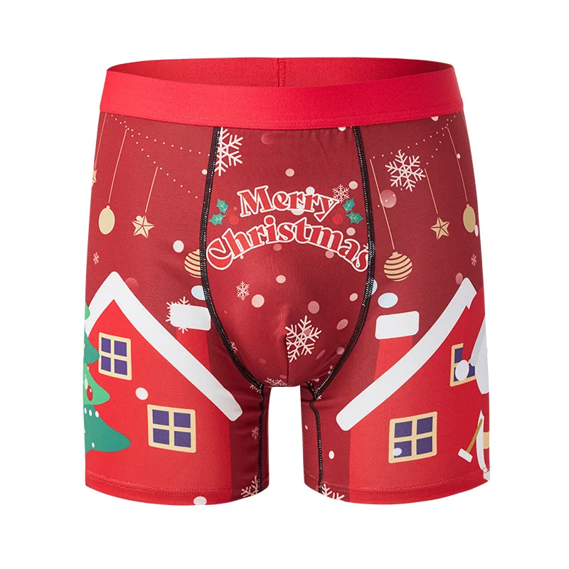 1/3Pcs/Set Christmas Print Men Boxer Shorts Breathable Ice Silk Boyshorts Elastic waistband Mens Underwear Male Christmas Gifts