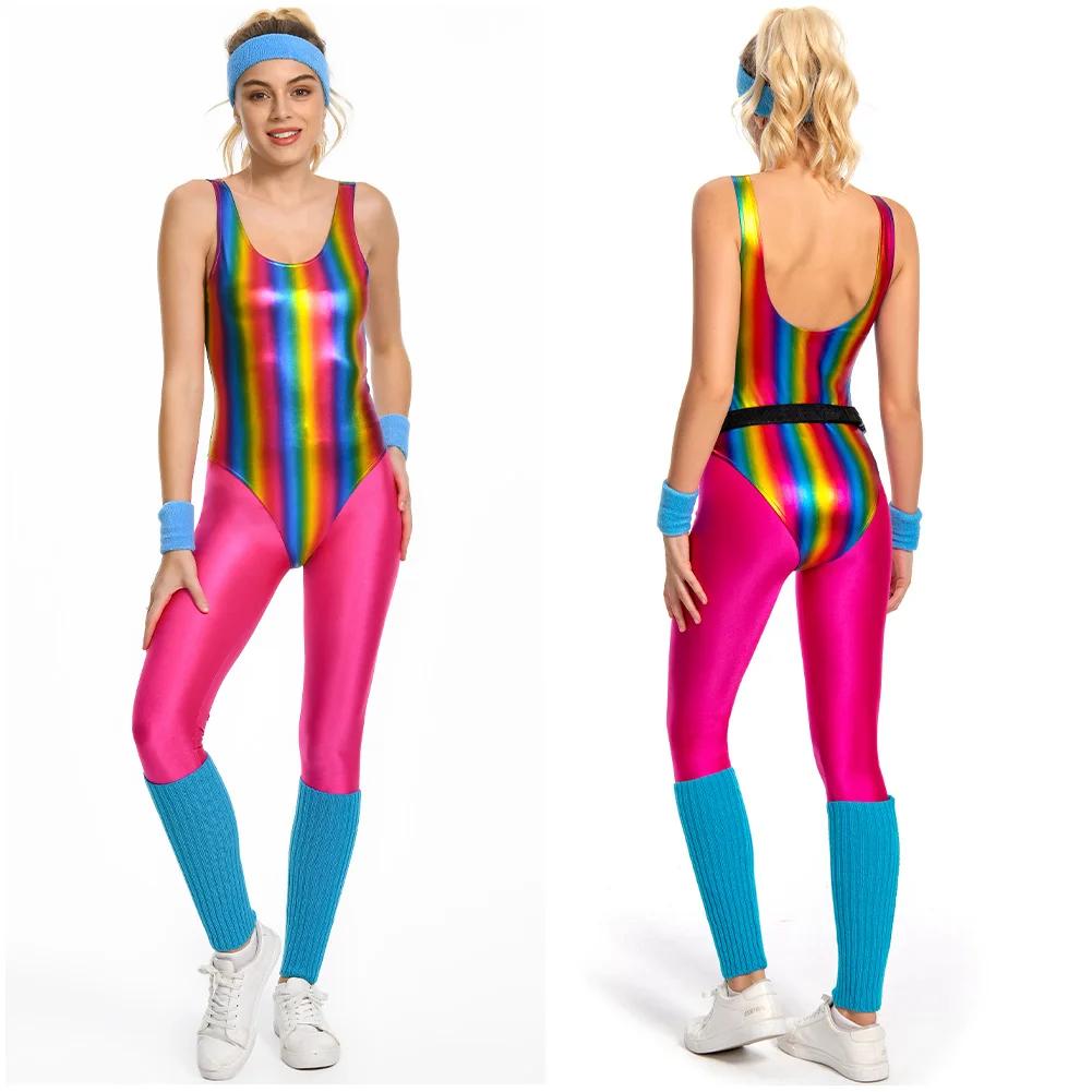 70s 80s Party Workout Cosplay Fantasy Fitness Legging Suits Retro Costume Disguise Adult Women Desco Roleplay Fantasia Outfits