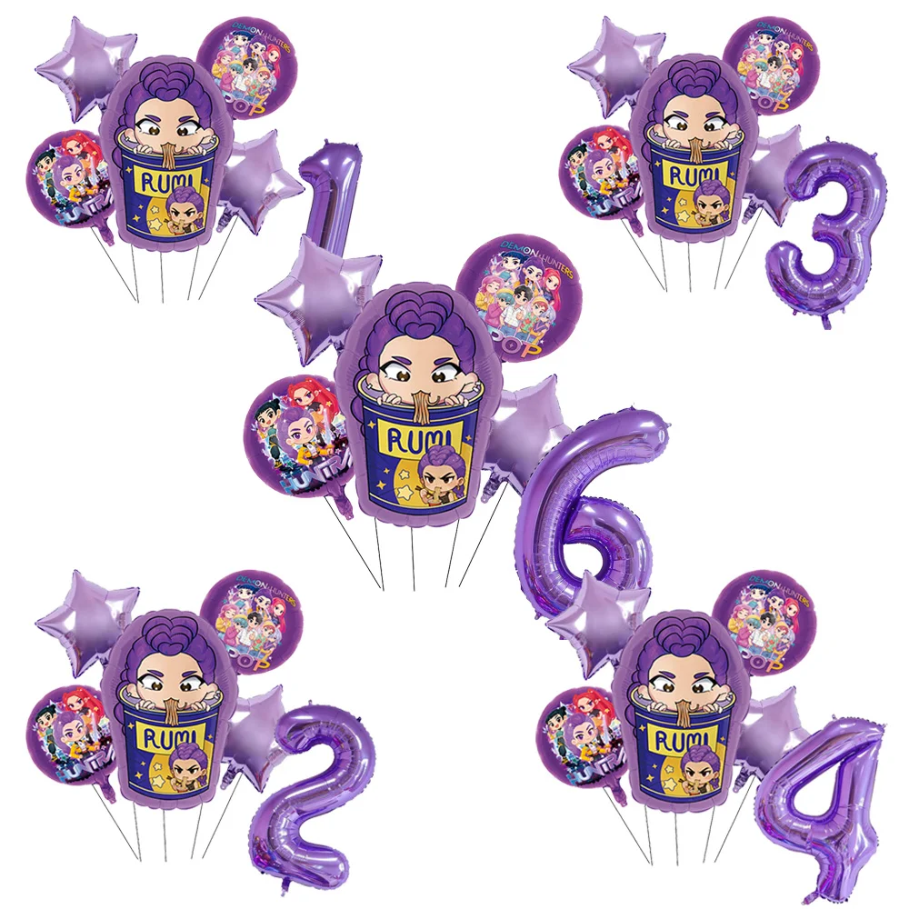 Kpop Demon Hunters Number 1-9 Foil Balloon Set, Full Cast Themed Balloons For Kids Birthday Party Decorations Photo Prop