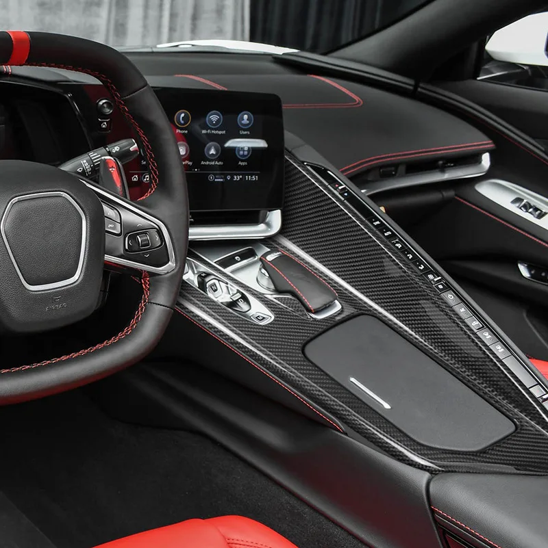 

A genuine carbon fiber decorative frame for the center console gearshift panel of Chevrolet Corvette 2020-2023 models