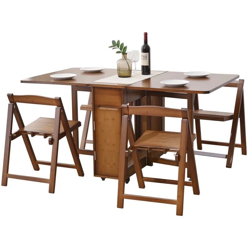 Folding dining table household small apartment dining simple modern movable rectangular solid wood dining and