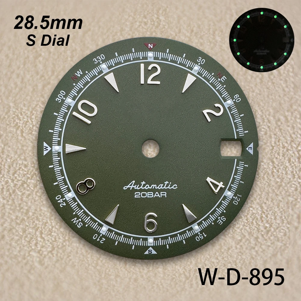 28.5mm S Logo Dial Fit NH35/NH36/4R/7S Japanese Movement Green Luminous Matte Diving High-Quality Watch Modified Accessories