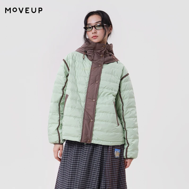 MOVEUP Women's Winter Down Jacket FUN Series 2026 New Hooded Contrast Color Lightweight Cropped Daily Warm Puffer Coat 3ELD21258