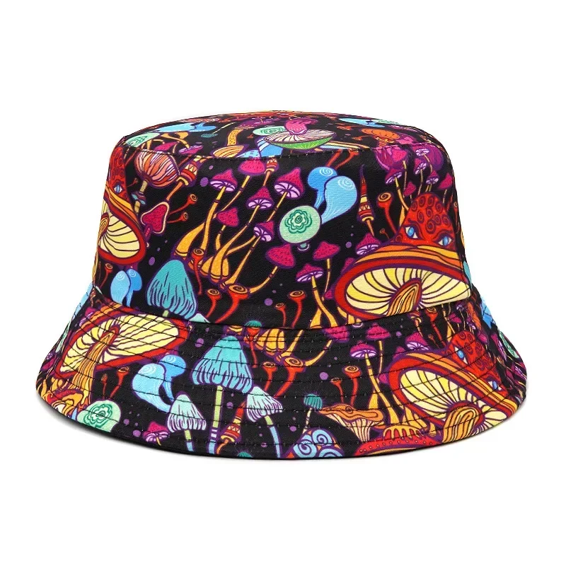 Summer Sun Protection Bucket Hat for Men Women Panama Cap Print Hip Hop Gorros Fishing Fisherman Hat Double Side Wear Fashion