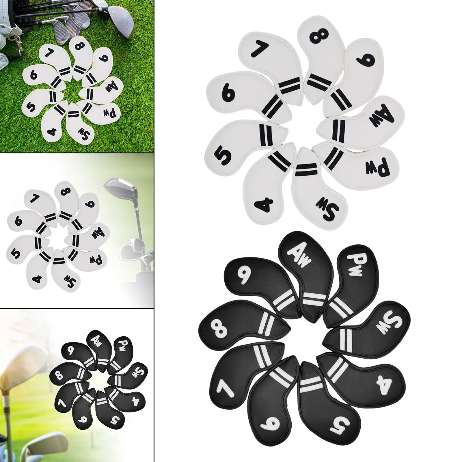 

9x Golf Club Head Covers Golf Accessories Club Covers Set Premium Club Protection PU Leather Mallet Putter Covers Headcover