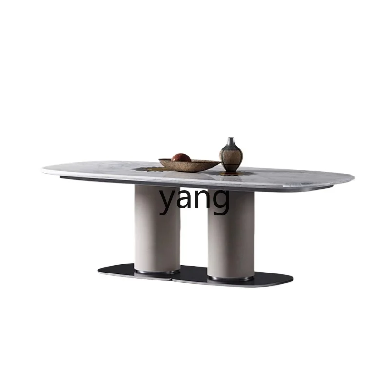 LMM Golden Sunflower Dining Table Rectangle Marble Light Luxury Villa Large Flat Floor Restaurant Long Dining Table